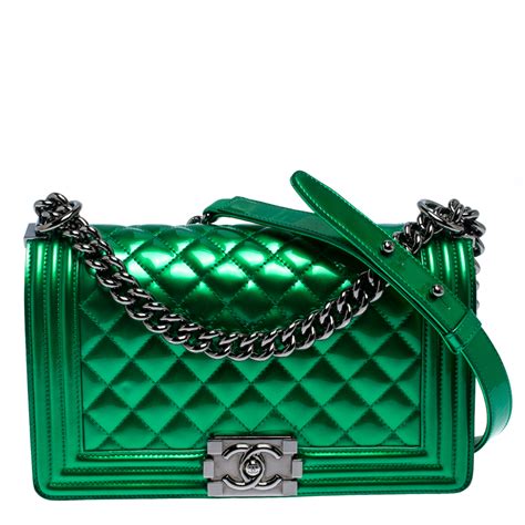 chanel boy flap black green red